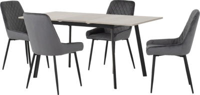 Avery Extending Dining Set with Avery Chairs
Concrete/Grey Oak Effect/Black/Grey Velvet