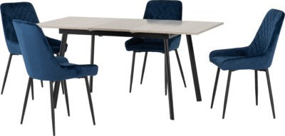 Avery Extending Dining Set with Avery Chairs
Concrete/Grey Oak Effect/Black/Sapphire Blue Velvet