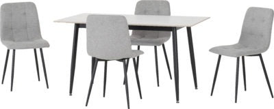 Fenton Dining Set (4 Chairs)
White Marble Stone Effect/Light Grey Fabric
