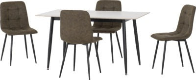 Fenton Dining Set (4 Chairs)
White Marble Stone Effect/Olive Green Suede Fabric