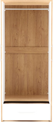 Seville 2 Door 1 Drawer Wardrobe
White High Gloss/Light Oak Effect Veneer