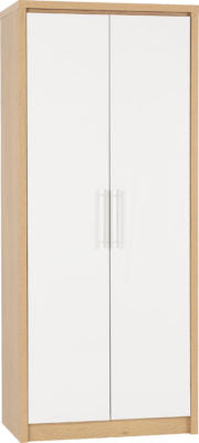 Seville 2 Door Wardrobe
White High Gloss/Light Oak Effect Veneer